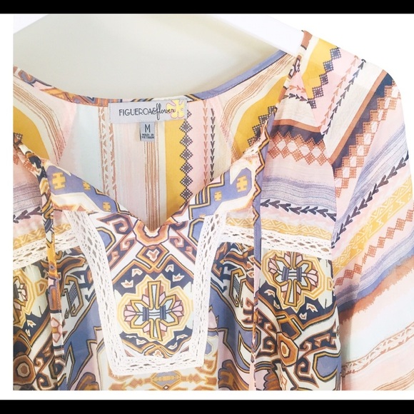 FIGUEROA & FLOWER (Anthropologie) Boho Blouse With Crop Sleeves Purple Sz Medium - Picture 11 of 14